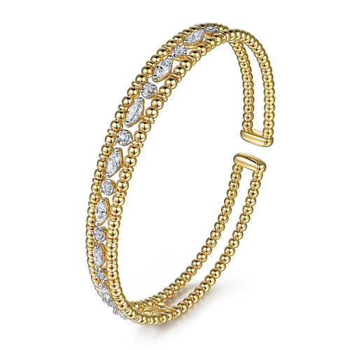 14K Yellow Gold Bujukan Cuff Bracelet with Marquise and Round Diamonds - 1.4 ct - Shot 2