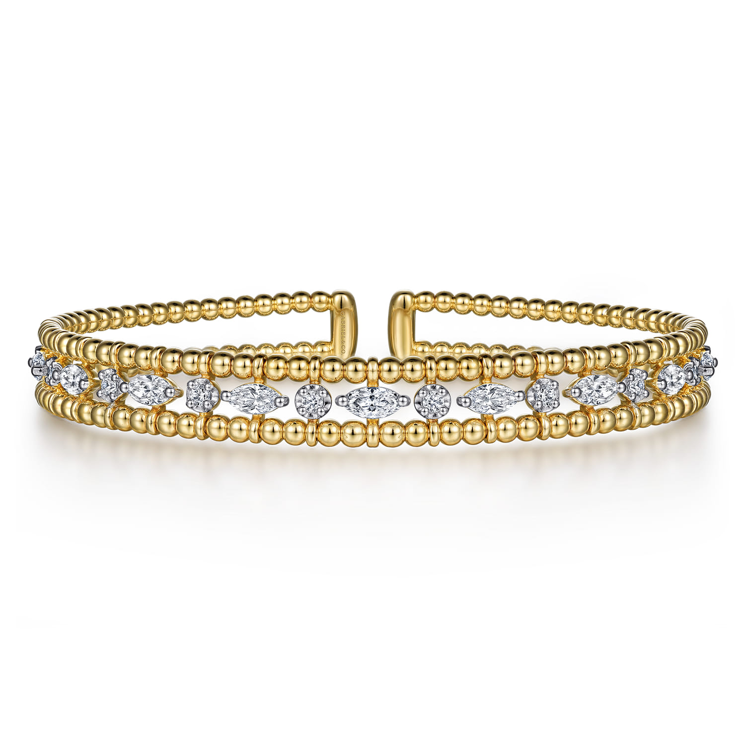 14K Yellow Gold Bujukan Cuff Bracelet with Marquise and Round Diamonds - 1.4 ct - Shot 1