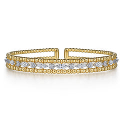 14K Yellow Gold Bujukan Cuff Bracelet with Marquise and Round Diamonds