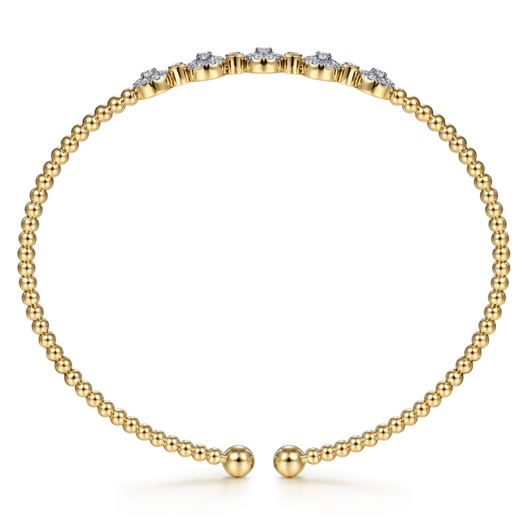 14K Yellow Gold Bujukan Cuff Bracelet with Pave Diamond Cluster Stations - 0.4 ct - Shot 3