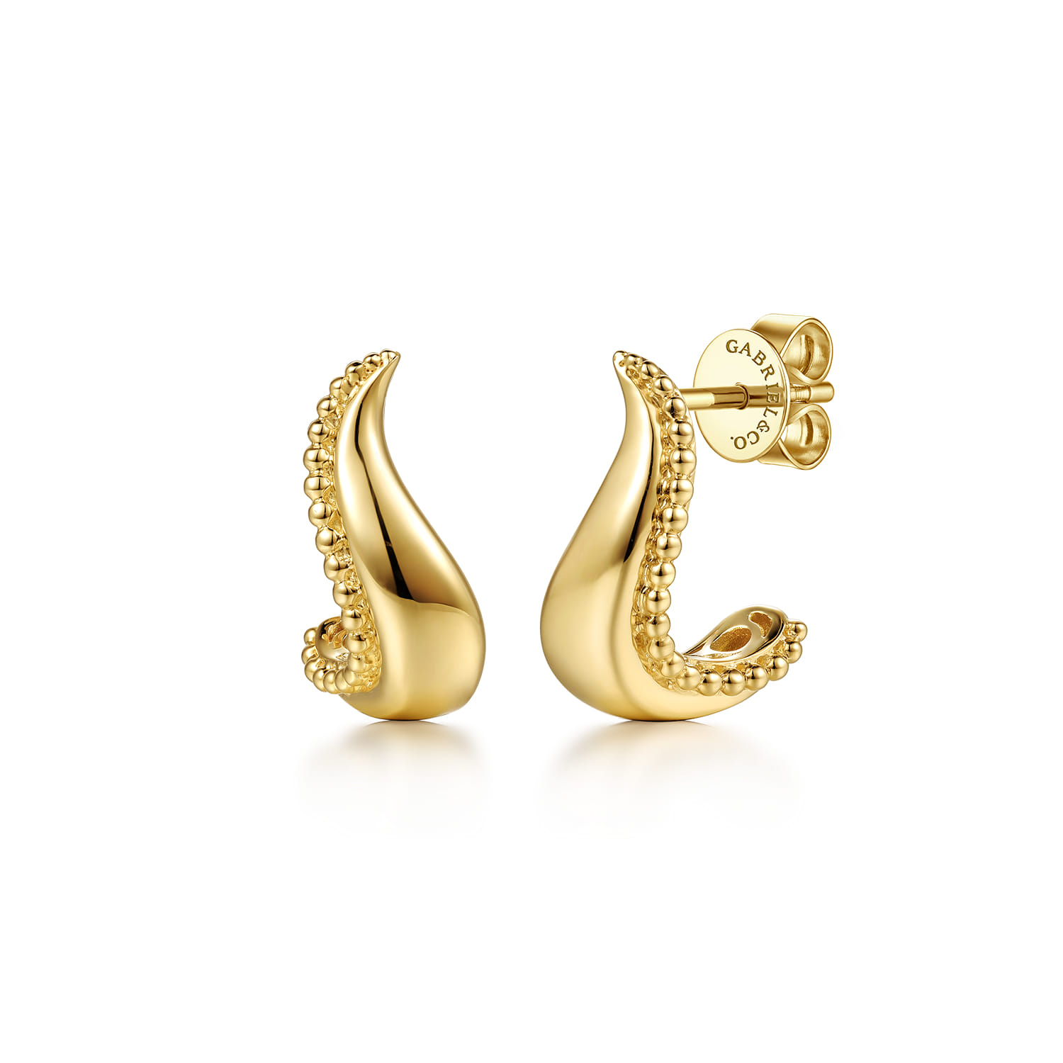 14K Yellow Gold Bujukan Curved J Hoop Earrings - Shot 1