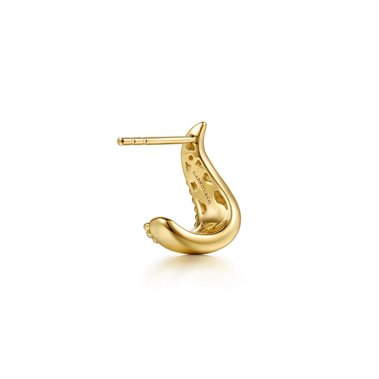 14K Yellow Gold Bujukan Curved J Hoop Earrings - Shot 2