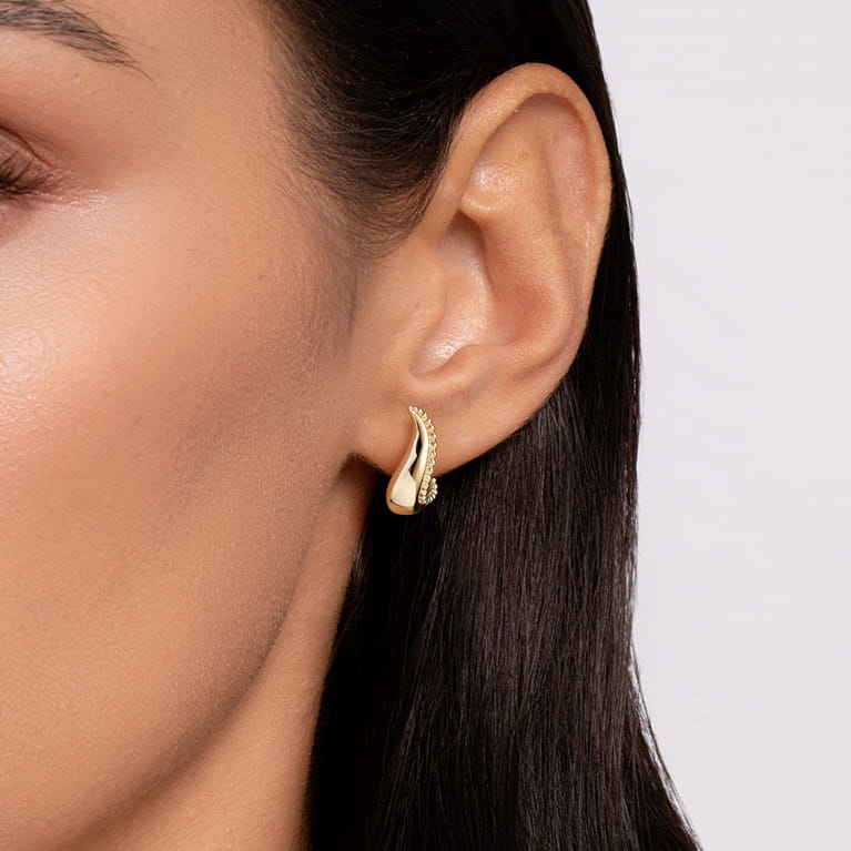 14K Yellow Gold Bujukan Curved J Hoop Earrings - Shot 3