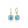 14K Yellow Gold Bujukan Cushion Blue Topaz’s with Diamond Halo Earrings - 0.3 ct