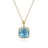 14K Yellow Gold Bujukan Cushion Blue Topaz with Diamond Halo Necklace - 0.16 ct