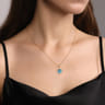 14K Yellow Gold Bujukan Cushion Blue Topaz with Diamond Halo Necklace - 0.16 ct
