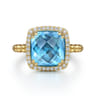 14K Yellow Gold Bujukan Cushion Blue Topaz with Diamond Halo Ring - 0.16 ct