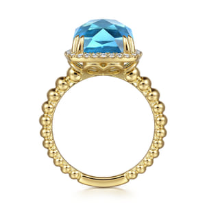 14K Yellow Gold Bujukan Cushion Blue Topaz with Diamond Halo Ring