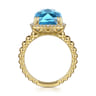 14K Yellow Gold Bujukan Cushion Blue Topaz with Diamond Halo Ring - 0.16 ct