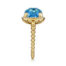 14K Yellow Gold Bujukan Cushion Blue Topaz with Diamond Halo Ring - 0.16 ct