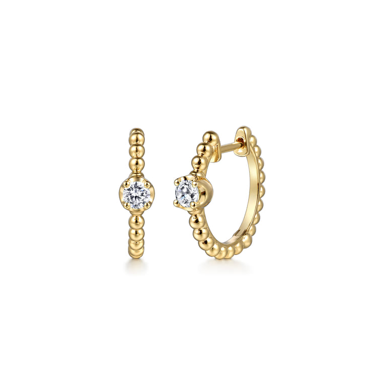 14K Yellow Gold Bujukan Diamond 15mm Huggie Earrings - 0.25 ct - Shot 1