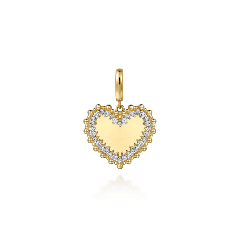 14K Yellow Gold Bujukan Diamond 18mm Heart Medallion Pendant With Detachable Bail - 0.35 ct - Shot 1