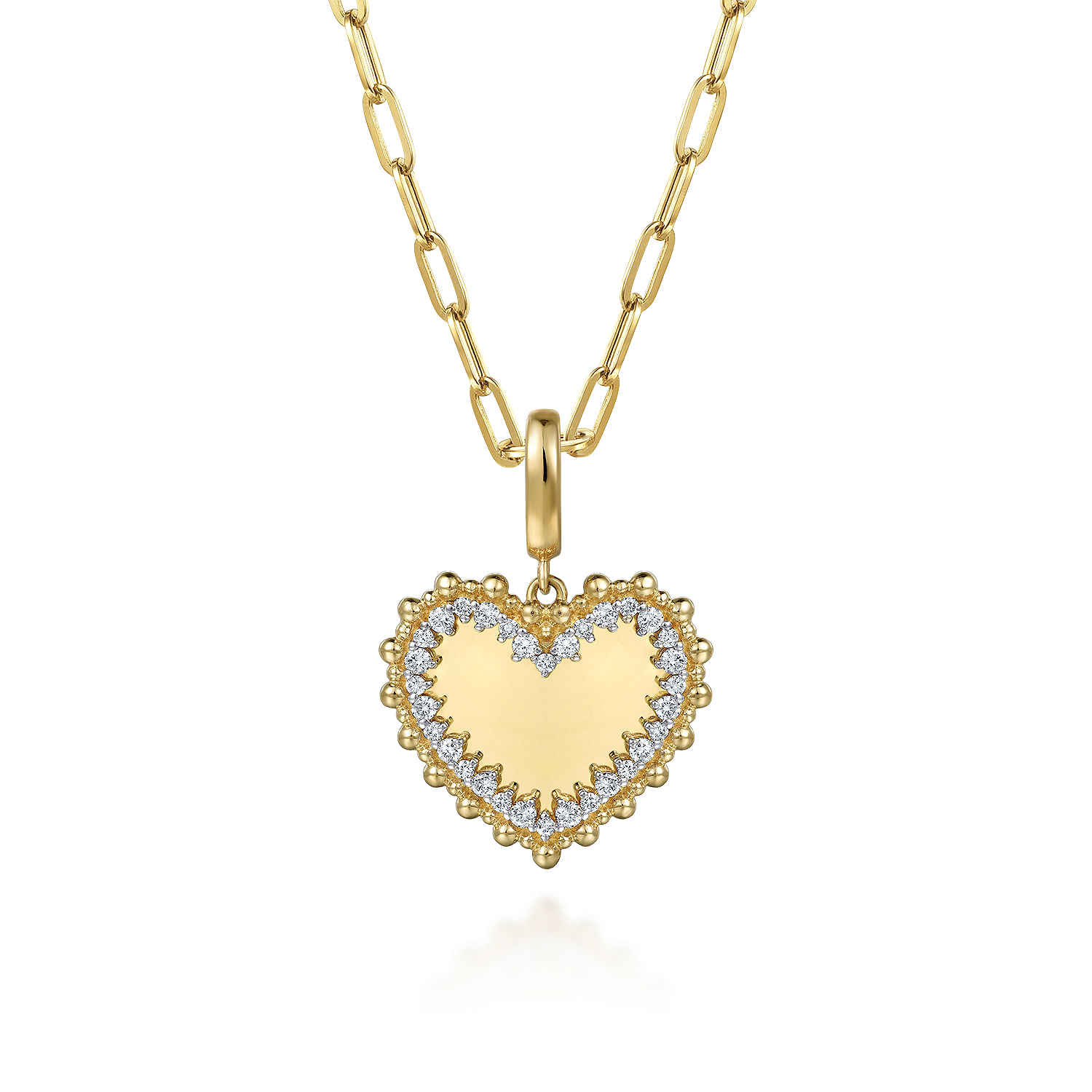 14K Yellow Gold Bujukan Diamond 18mm Heart Medallion Pendant With Detachable Bail