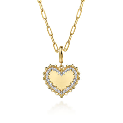 14K Yellow Gold Bujukan Diamond 18mm Heart Medallion Pendant With Detachable Bail