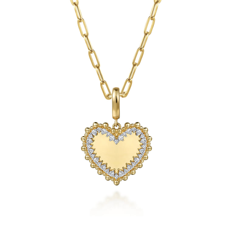 14K Yellow Gold Bujukan Diamond 18mm Heart Medallion Pendant With Detachable Bail - 0.35 ct - Shot 3