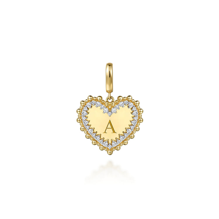 14K Yellow Gold Bujukan Diamond 18mm Heart Medallion Pendant With Detachable Bail