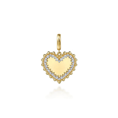 14K Yellow Gold Bujukan Diamond 18mm Heart Medallion Pendant