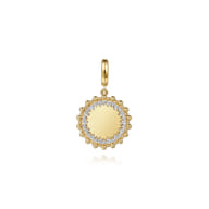 14K Yellow Gold Bujukan Diamond 18mm Round Shape Personalize Medallion Pendant With Detachable Bail