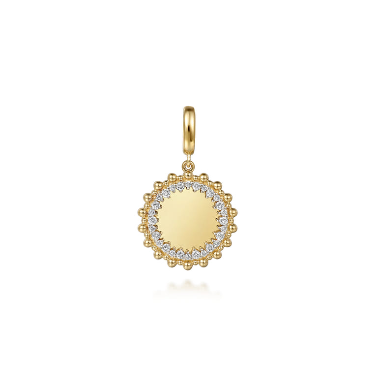 14K Yellow Gold Bujukan Diamond 18mm Round Shape Personalize Medallion Pendant With Detachable Bail - 0.3 ct - Shot 1