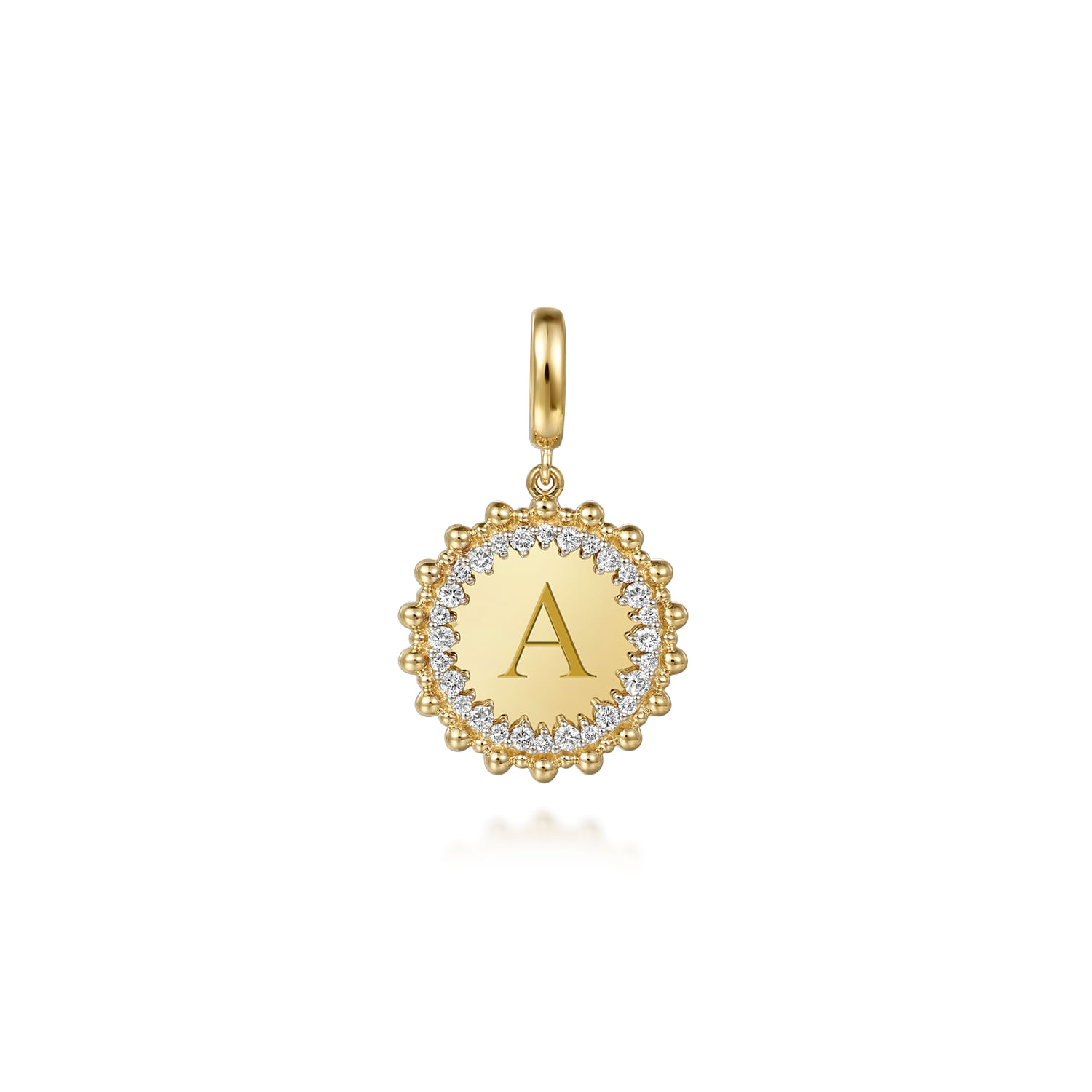 14K Yellow Gold Bujukan Diamond 18mm Round Shape Personalize Medallion Pendant With Detachable Bail
