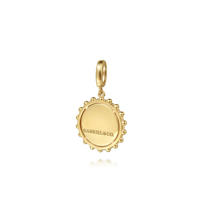 14K Yellow Gold Bujukan Diamond 18mm Round Shape Personalize Medallion Pendant with Detachable Bail