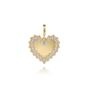 14K Yellow Gold Bujukan Diamond 24mm Heart Medallion PendantWith Detachable Bail