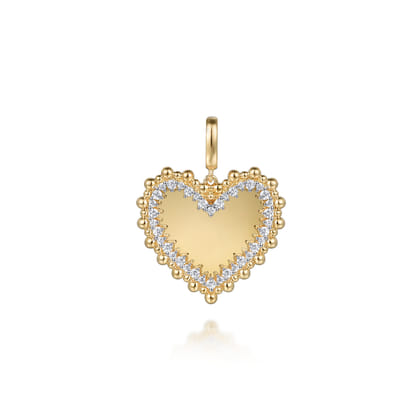 14K Yellow Gold Bujukan Diamond 24mm Heart Medallion Pendantwith Detachable Bail