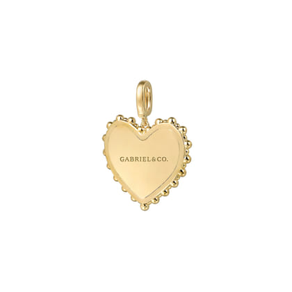 14K Yellow Gold Bujukan Diamond 24mm Heart Medallion Pendantwith Detachable Bail