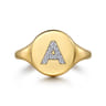 14K Yellow Gold Bujukan Diamond A Initial Signet Ring - 0.05 ct