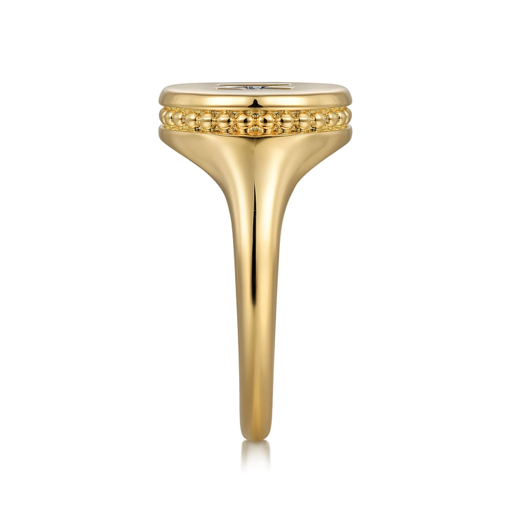 14K Yellow Gold Bujukan Diamond A Initial Signet Ring