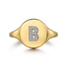 14K Yellow Gold Bujukan Diamond B Initial Signet Ring - 0.05 ct