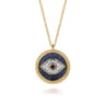14K Yellow Gold Bujukan Diamond Blue Sapphire and Black Spinel Evil Eye Pendant Necklace - 0.17 ct