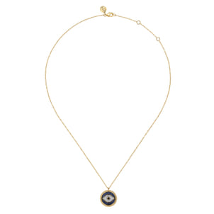 14K Yellow Gold Bujukan Diamond Blue Sapphire and Black Spinel Evil Eye Pendant Necklace
