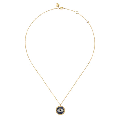 14K Yellow Gold Bujukan Diamond Blue Sapphire and Black Spinel Evil Eye Pendant Necklace