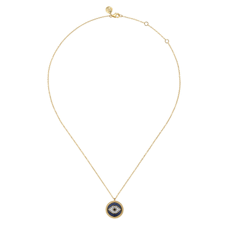 14K Yellow Gold Bujukan Diamond Blue Sapphire and Black Spinel Evil Eye Pendant Necklace - 0.17 ct - Shot 2