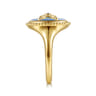 14K Yellow Gold Bujukan Diamond Blue Sapphire and Blue Topaz Signet Ring with Dusk Blue and Blue Enamel - 0.03 ct