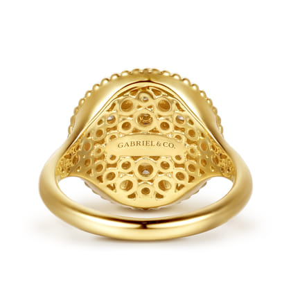 14K Yellow Gold Bujukan Diamond Blue Sapphire and Blue Topaz Signet Ring with Dusk Blue and Blue Enamel