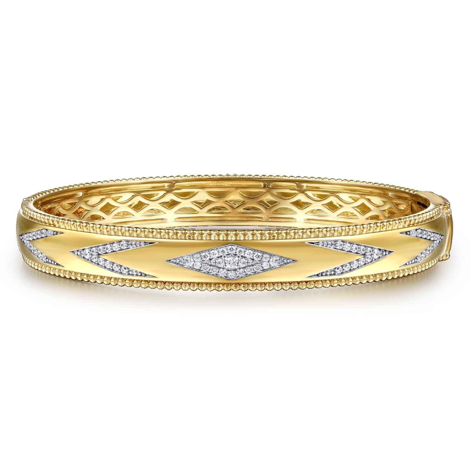 14K Yellow Gold Bujukan Diamond Chevron Pattern Bangle Bracelet - 0.35 ct - Shot 1
