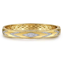 14K Yellow Gold Bujukan Diamond Chevron Pattern Bangle Bracelet