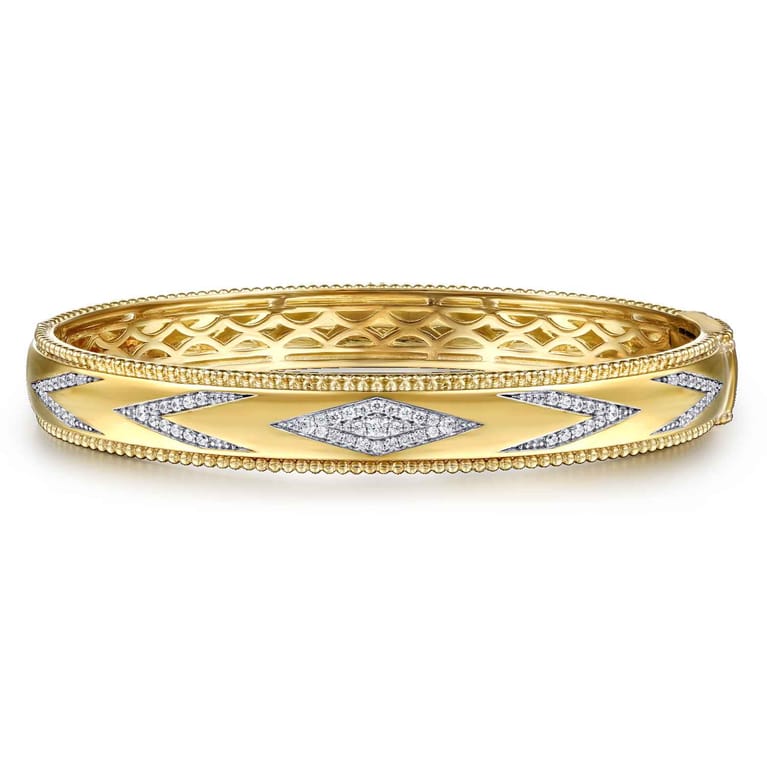 14K Yellow Gold Bujukan Diamond Chevron Pattern Bangle Bracelet - 0.35 ct - Shot 1