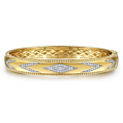 14K Yellow Gold Bujukan Diamond Chevron Pattern Bangle Bracelet
