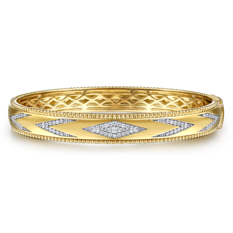 14K Yellow Gold Bujukan Diamond Chevron Pattern Bangle Bracelet - 0.36 ct - Shot 1