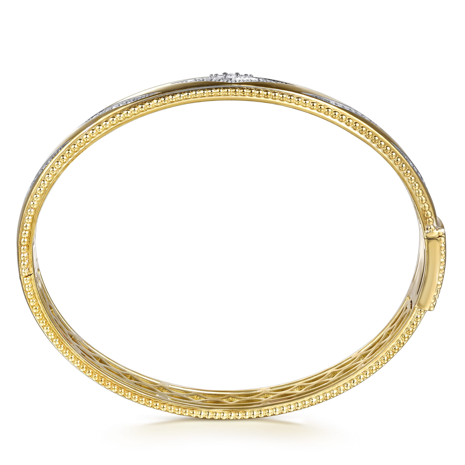 14K Yellow Gold Bujukan Diamond Chevron Pattern Bangle Bracelet - 0.36 ct - Shot 3