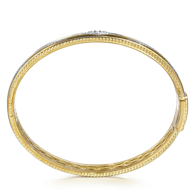 14K Yellow Gold Bujukan Diamond Chevron Pattern Bangle Bracelet - 0.36 ct - Shot 3