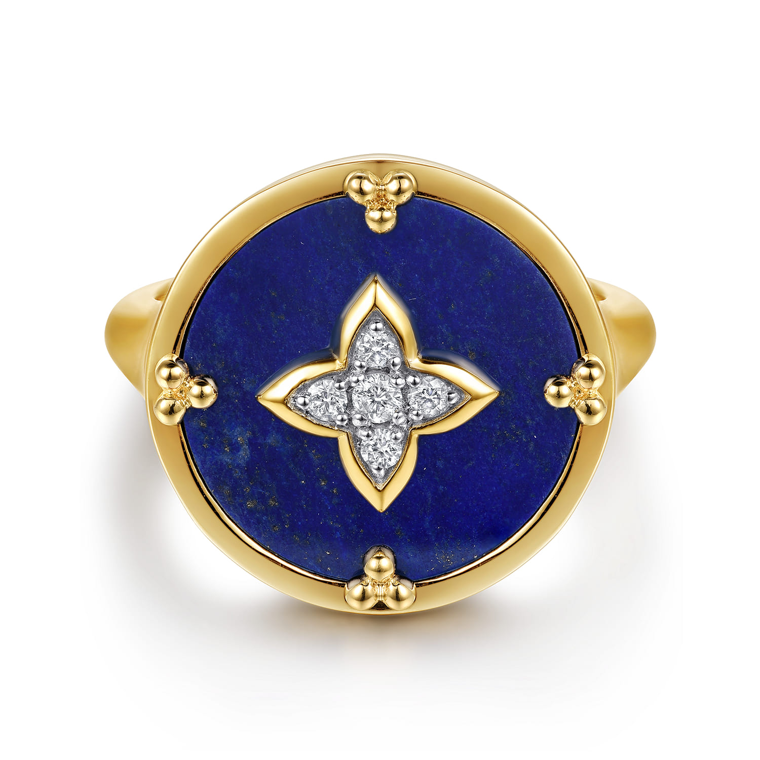 14K Yellow Gold Bujukan Diamond Clover Signet Ring - 0.08 ct - Shot 1