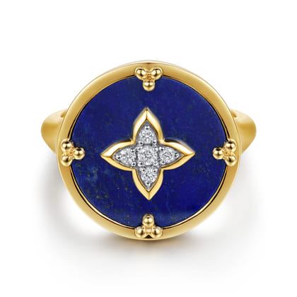 14K Yellow Gold Bujukan Diamond Clover Signet Ring