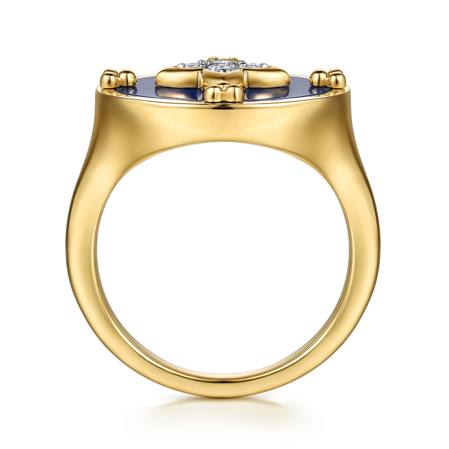 14K Yellow Gold Bujukan Diamond Clover Signet Ring - 0.08 ct - Shot 2