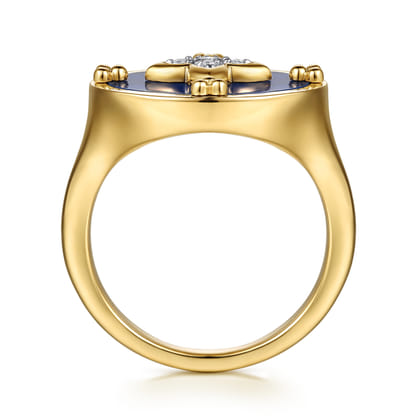 14K Yellow Gold Bujukan Diamond Clover Signet Ring