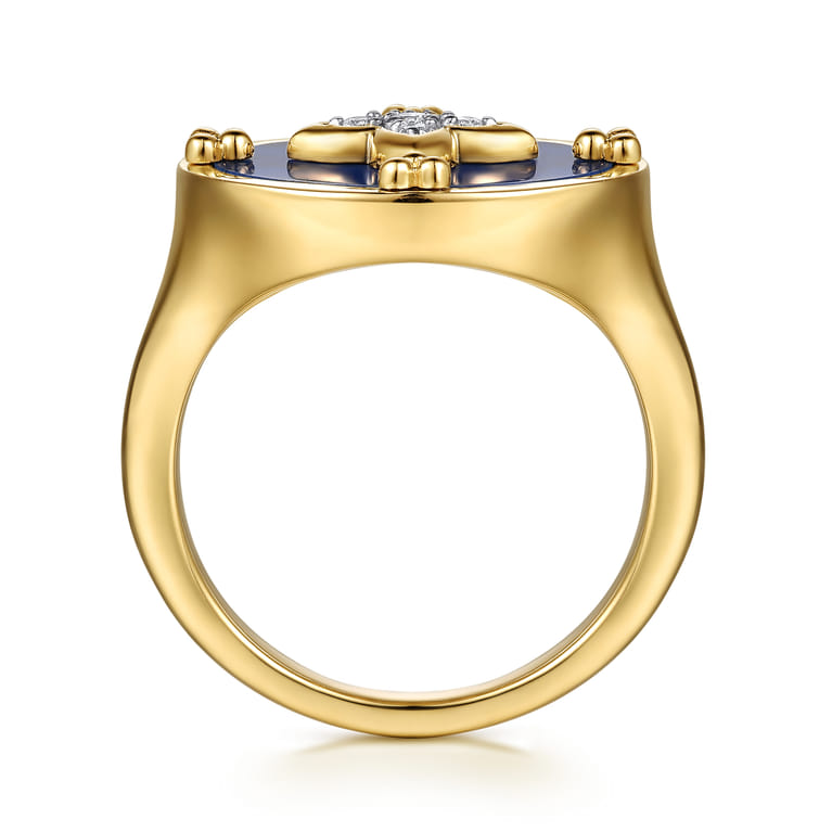 14K Yellow Gold Bujukan Diamond Clover Signet Ring - 0.08 ct - Shot 2