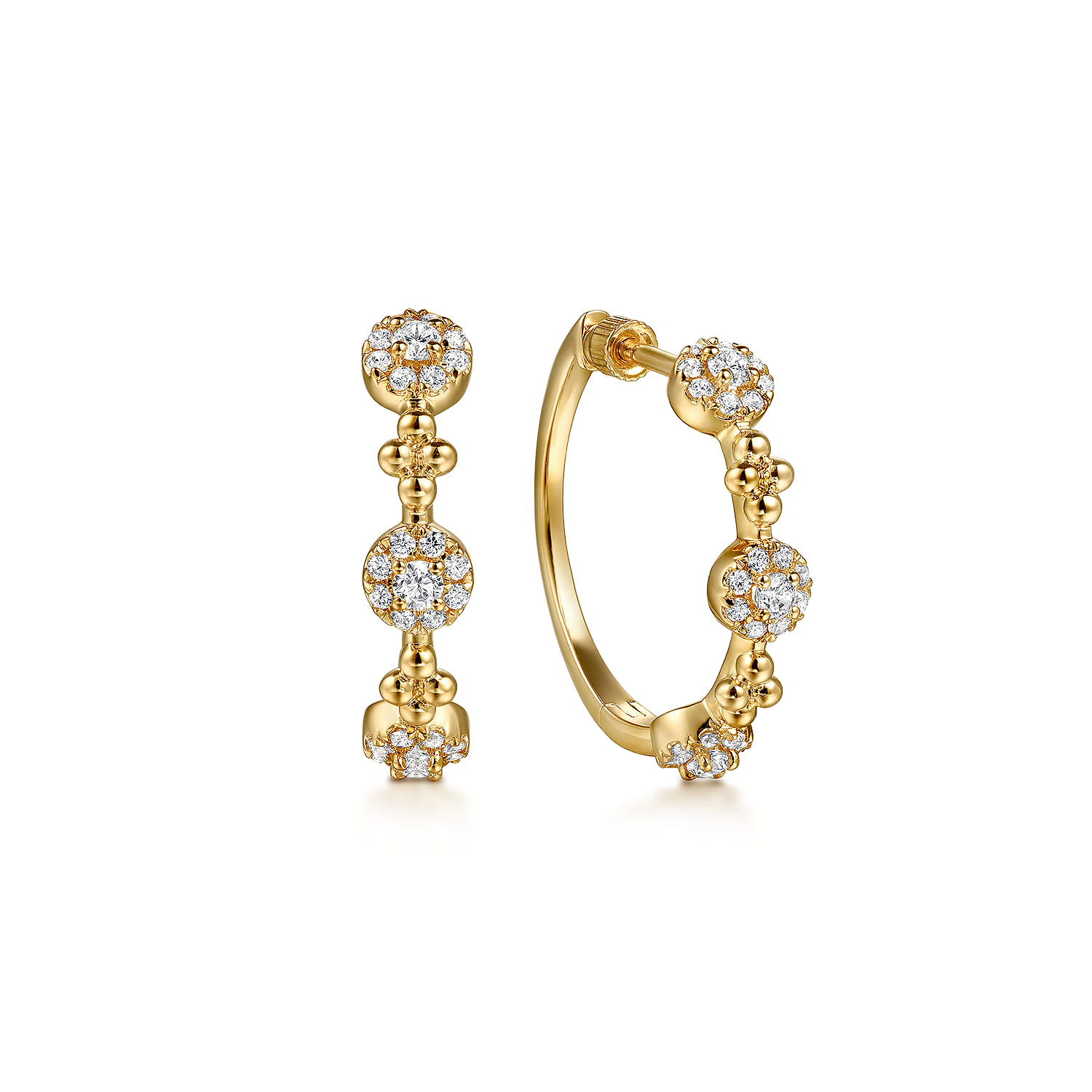 14K Yellow Gold Bujukan Diamond Cluster Classic Hoop Earrings - 0.5 ct - Shot 1